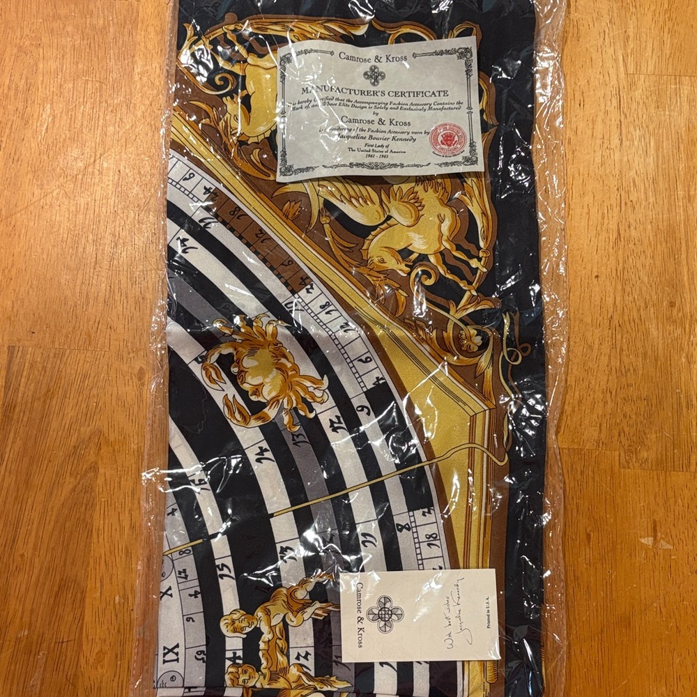 Black and Gold Scarf with Ornate Design